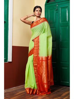 Unnati Silks - Light Green Pure Handloom Gadwal Cotton Saree without Blouse