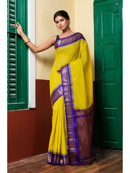 Unnati Silks - Pale Green Pure Handloom Gadwal Cotton Saree without Blouse