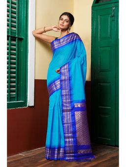 Unnati Silks - Blue Pure Handloom Gadwal Cotton Saree without Blouse