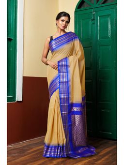 Unnati Silks - Light Yellow Pure Handloom Gadwal Cotton Saree without Blouse-