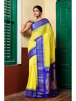 Unnati Silks - Lemon Yellow Pure Handloom Gadwal Cotton Saree without Blouse