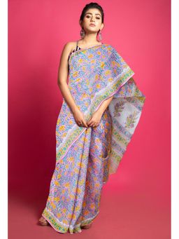 Unnati Silks - Pink Pure Block Printed Kota Saree with Unstitched Blouse