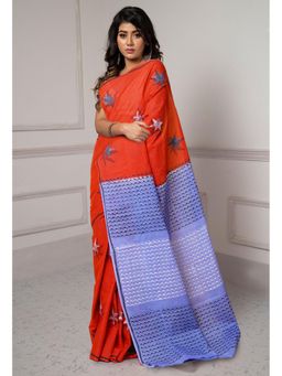 Unnati Silks - Red-Purple Dyed Hand Block Printed Saree with Unstitched Blouse