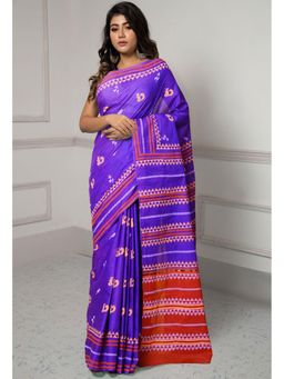 Unnati Silks - Violet Dyed Hand Block Printed Saree with Unstitched Blouse