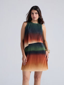 Twenty Dresses by Nykaa Fashion - Green Ombre Round Neck Sleeveless Asymmetric Mini Dress