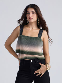 Twenty Dresses by Nykaa Fashion - Green Ombre Sleeveless Layered Short Top