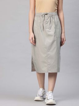 Popnetic - Women Solid Steel Grey Cotton Tailored Skirt