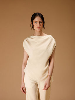 B77 - Eloise Viscose Linen Drape Top - Beige