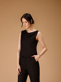 B77 - Taani Viscose Linen Cowl Top - Black