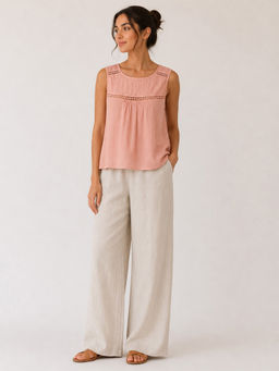 Scoup - Peach Sleeveless Cotton Lace Top