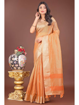 Mysilklove - Alloy Orange Woven Organza Saree with Unstitched Blouse