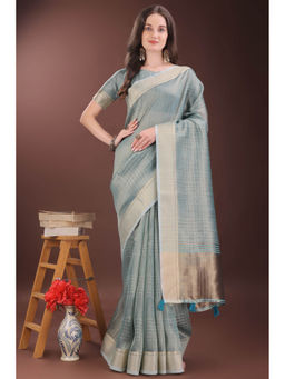 Mysilklove - Koi Blue Woven Organza Saree with Unstitched Blouse