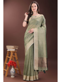 Mysilklove - Basil Green Woven Organza Saree with Unstitched Blouse