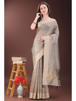 Mysilklove - Coin Grey Woven Organza Saree with Unstitched Blouse