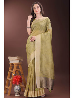 Mysilklove - Mehendi Green Woven Organza Saree with Unstitched Blouse