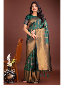Mysilklove - Jungle Green Woven Banarasi Saree with Unstitched Blouse