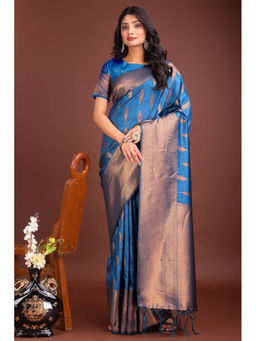 Mysilklove - Royal Blue Woven Banarasi Saree with Unstitched Blouse