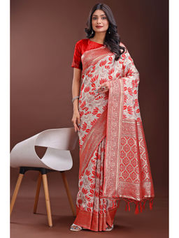Mysilklove - Dark Red Linen Cotton Saree with Unstitched Blouse