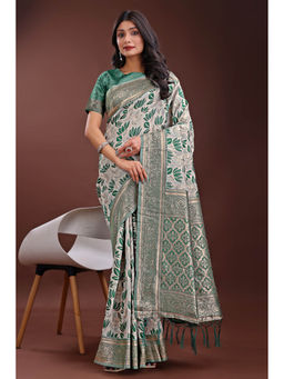 Mysilklove - Sea Green Linen Cotton Saree with Unstitched Blouse