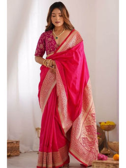 SGF11 - Pink Women's Kanjivaram Pure Soft Silk Saree with Unstitched Blouse