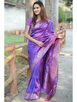 SGF11 - Purple Women's Kanjivaram Pure Soft Silk Saree with Unstitched Blouse