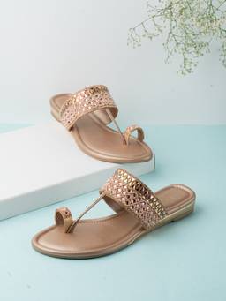 Inc.5 - Womens Rose Gold Embellished One Toe Ethnic Sandals