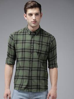 The Bear House - Men Green & Black Checked Slim Fit Flannel Cotton Casual Shirt
