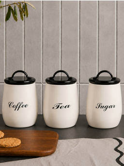 Aarvi Decor - Metal Tea Coffee Sugar Storage Containers with Lids - White