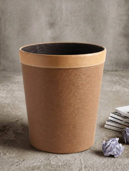 Aarvi Decor - Luxury Faux Leather Textured Leatherette Dustbin for Home Office - Beige