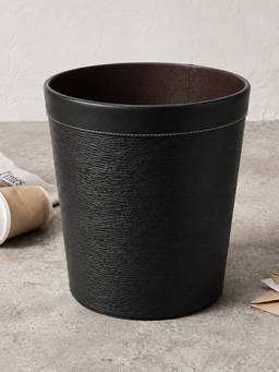 Aarvi Decor - Luxury Faux Leather Textured Leatherette Dustbin for Home Office - Black