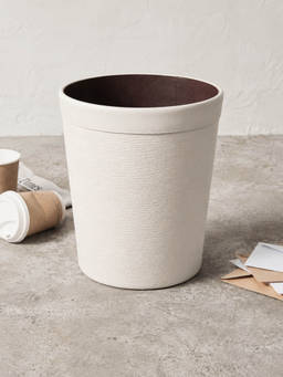Aarvi Decor - Luxury Faux Leather Textured Leatherette Dustbin for Home Office - Cream