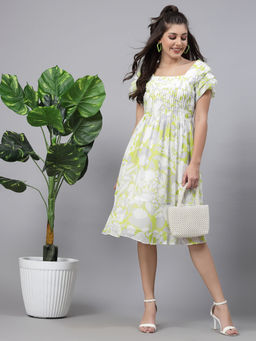 Ayrolane - Lime Space Tucks Detail Knee Length Dress