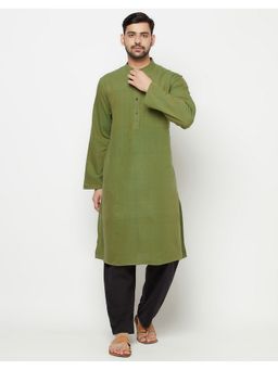Fabindia - Cotton Comfort Fit Long Green Kurta