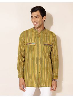 Fabindia - Cotton Printed Slim Fit Short Yellow Kurta