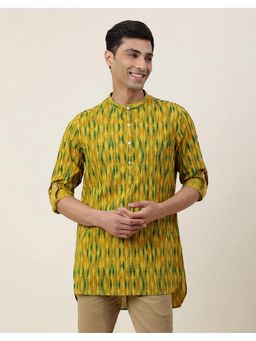 Fabindia - Cotton Printed Slim Fit Short Yellow Kurta