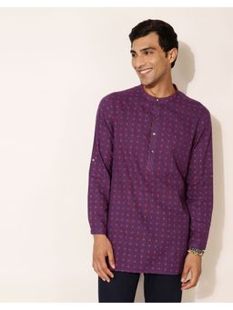 Fabindia - Cotton Printed Slim Fit Short Purple Kurta