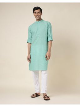 Fabindia - Cotton Woven Slim Fit Long Green Kurta
