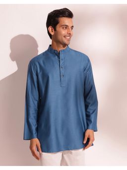 Fabindia - Viscose Silk Regular Fit Short Blue Kurta