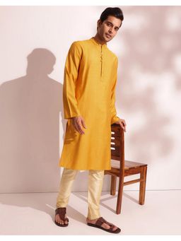 Fabindia - Viscose Silk Slim Fit Long Mustard Kurta