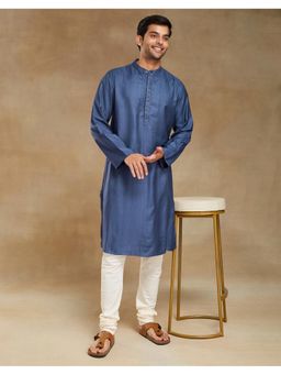 Fabindia - Viscose Silk Woven Long Blue Kurta