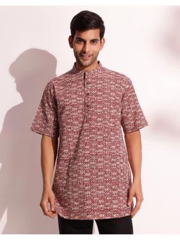 Fabindia - Cotton Bagh Printed Short Maroon Kurta