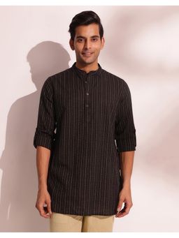 Fabindia - Cotton Slim Fit Dobby Short Black Kurta