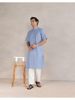 Fabindia - Cotton Slim Fit Long Blue Kurta