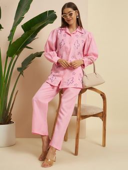 SEPHANI - Pink Embroidered Nightsuit Set