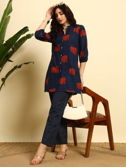 SEPHANI - Navy Blue Printed Nightsuit Set