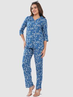 Bonjour - Womens Printed Cotton Lounge Wear Shirt and Pyjama Night Suit