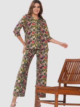 Bonjour - Womens Printed Cotton Lounge Wear Shirt and Pyjama Night Suit