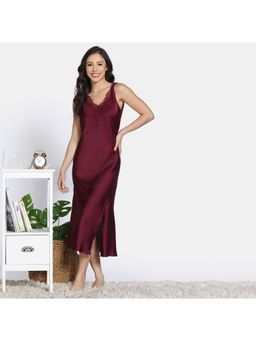 Zivame - Bridal Satin Mid Length Nightdress - Purple Potion