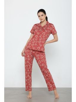 Zivame - Knit Cotton Pyjama Set - Burnt Brick