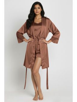 Zivame - Luxe Satin Sleep Set - Brown Patina